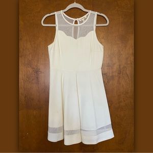 White Mesh Cutout Skater Dress